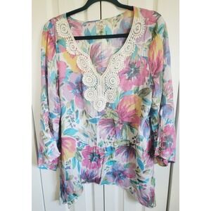 Spence L Flowy Top Blouse Multicolor Pastel‎ Open Wrists Side Angle Boho Peasant